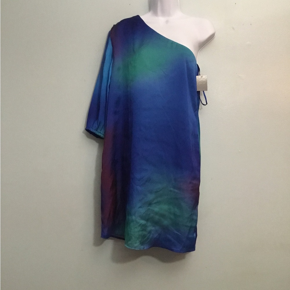 GO INTERNATIONAL One-Shoulder Multicolor Shift Dress